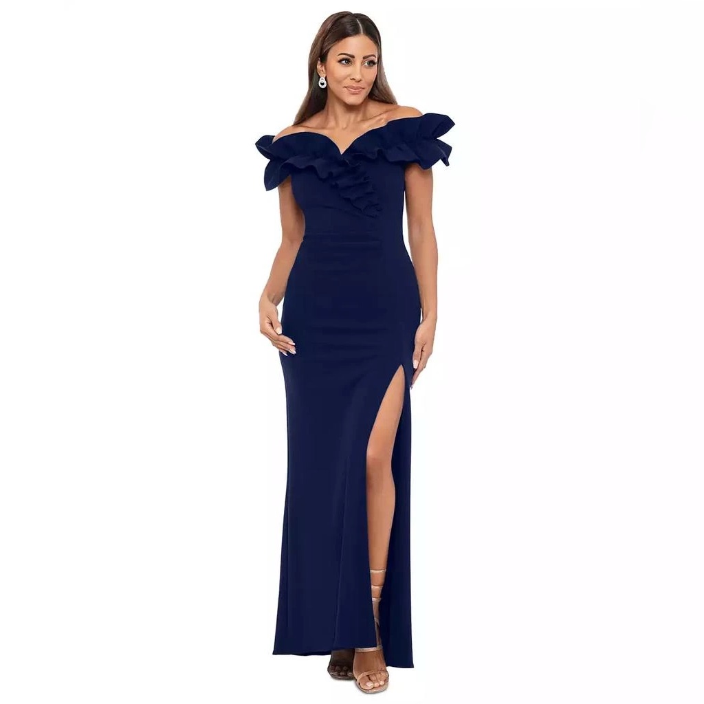 Xscape (G5) Women’s Petite Ruffled Off-The-Shoulder Gown Nwt Size 4